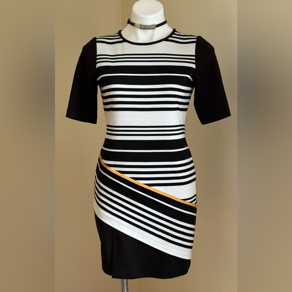Donna Ricco Black & White Stripe Mini Dress SZ P6 Short Sleeves Zipper I… - Picture 1 of 15